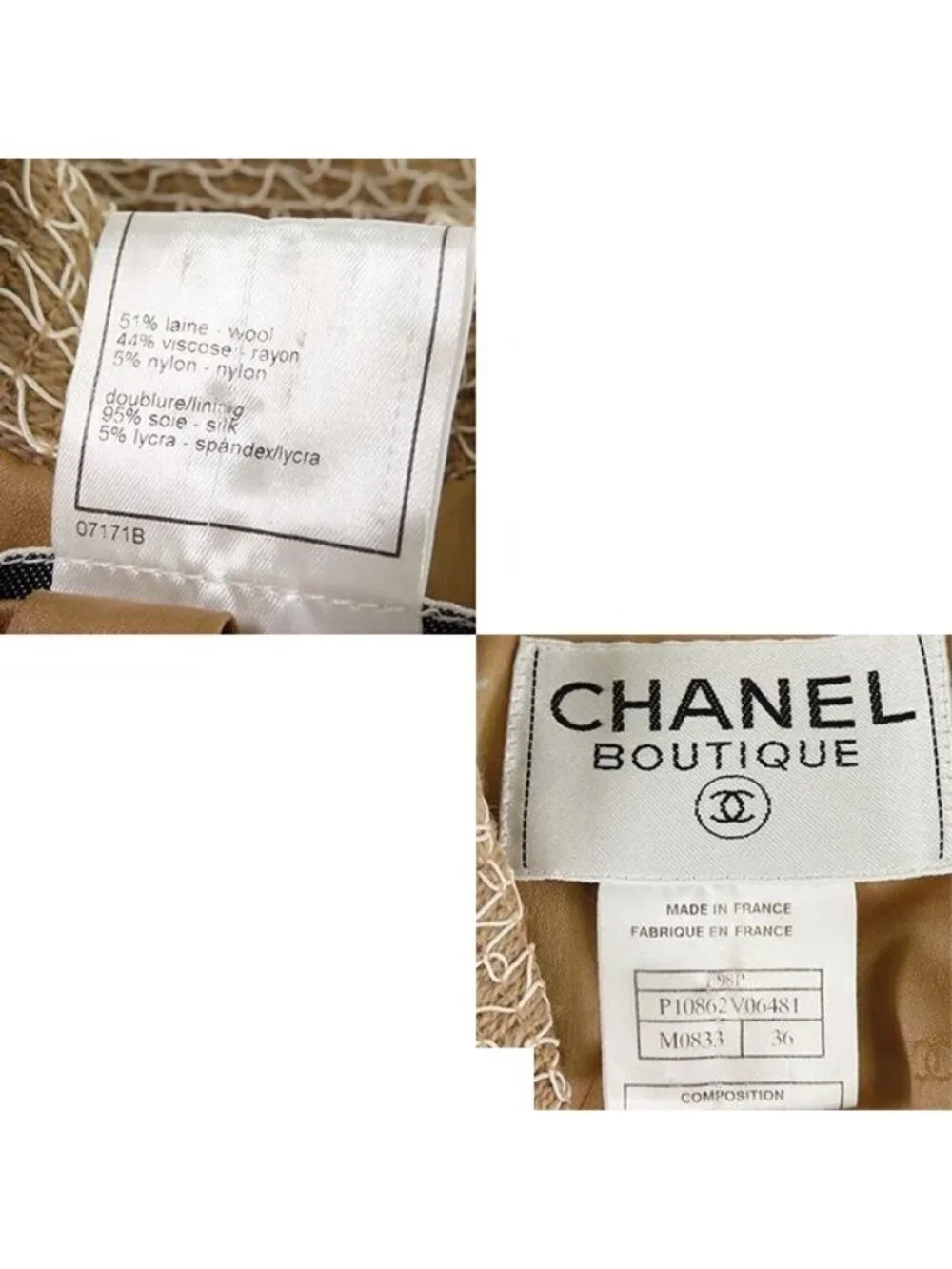 Chanel Coco Number Button Jacket Beige Wool Rayon Nylon Shoulder Pad 98P Top 36